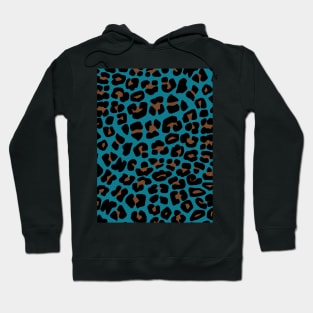 Leopard Spots Print Pattern in Teal and Brown Hoodie